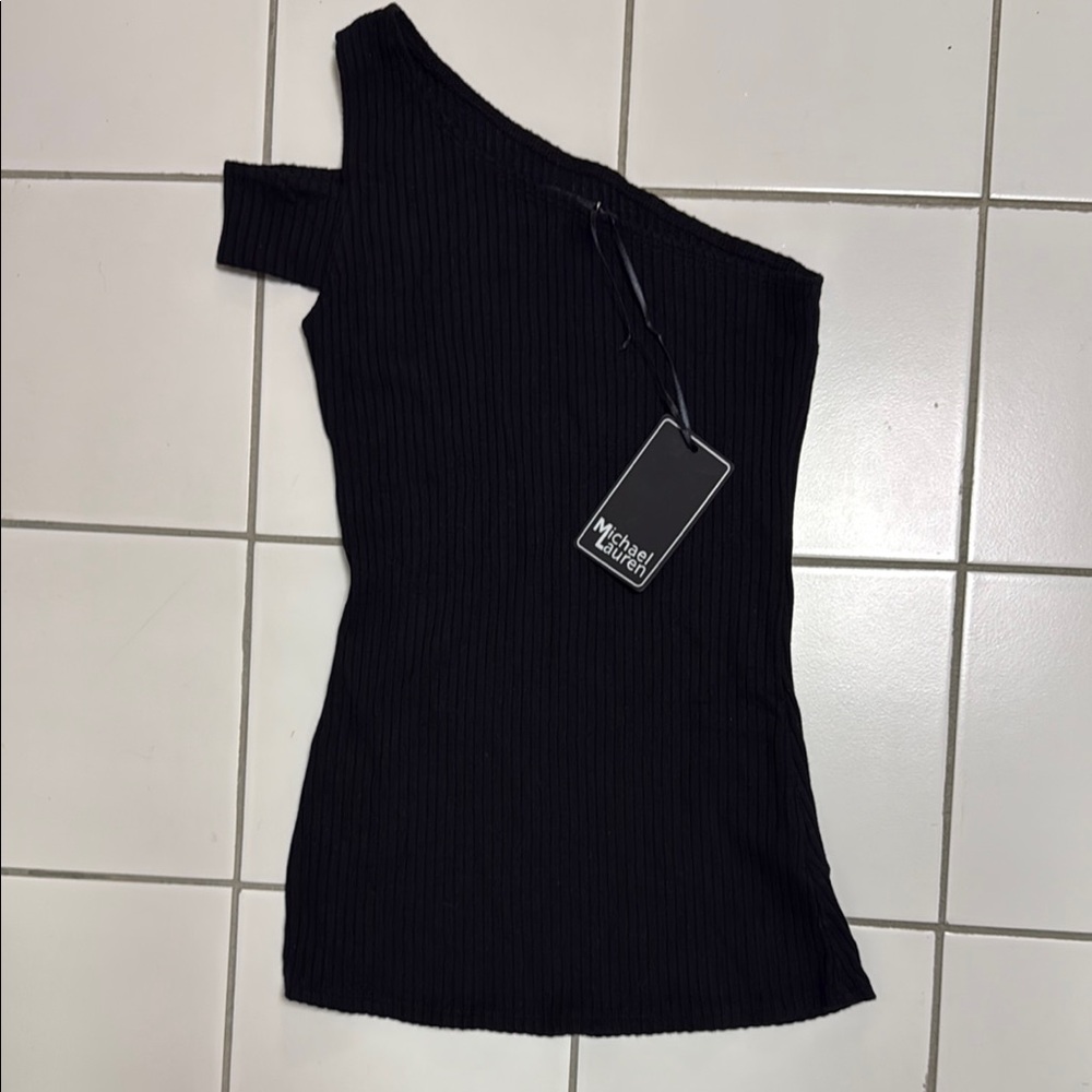 Michael Lauren ribbed black one shoulder tank size S new with tags